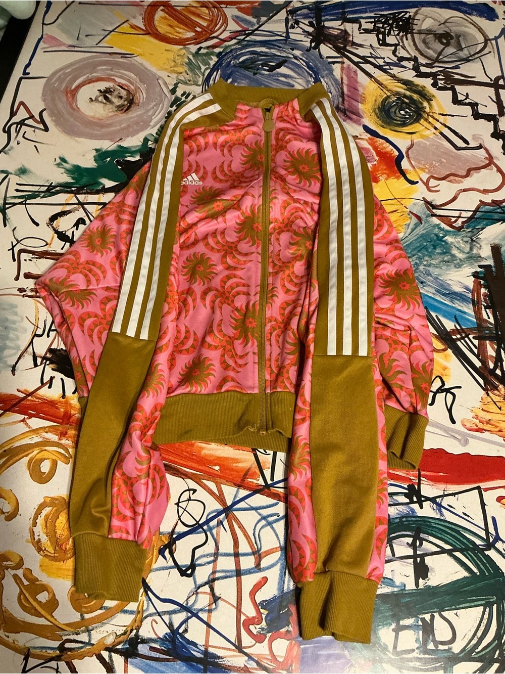 adidas Pink & Olive Floral Bomber Track Jacket - Women's